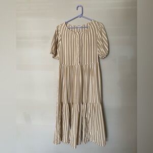 White and Beige Striped Maxi Dress Size M